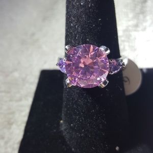 Pink Solitaire & CZ Gemstones Fashion Ring SZ 9 NWOT